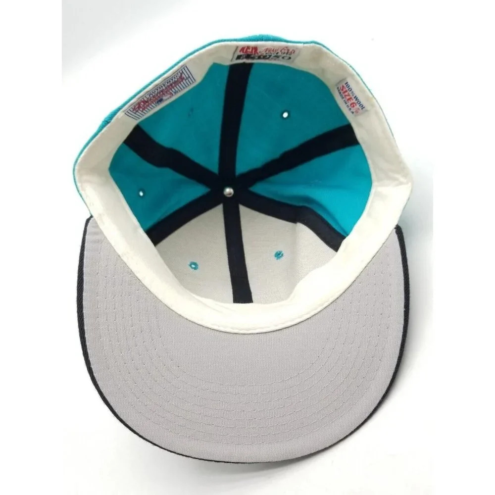 Vintage New Era Florida Marlins Mens Fitted Hat Size 6 7/8 Teal Black Wool 5950 - Picture 5 of 7